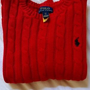 Ralph Lauren Red Cable Knit Crewneck Sweater